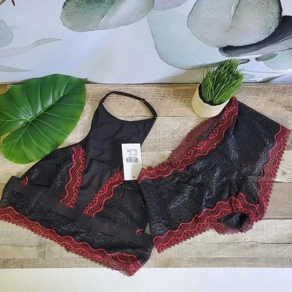 POPSI | "Casual Babe" Bralette Set in Black/Red sz XL - Picture 3 of 8